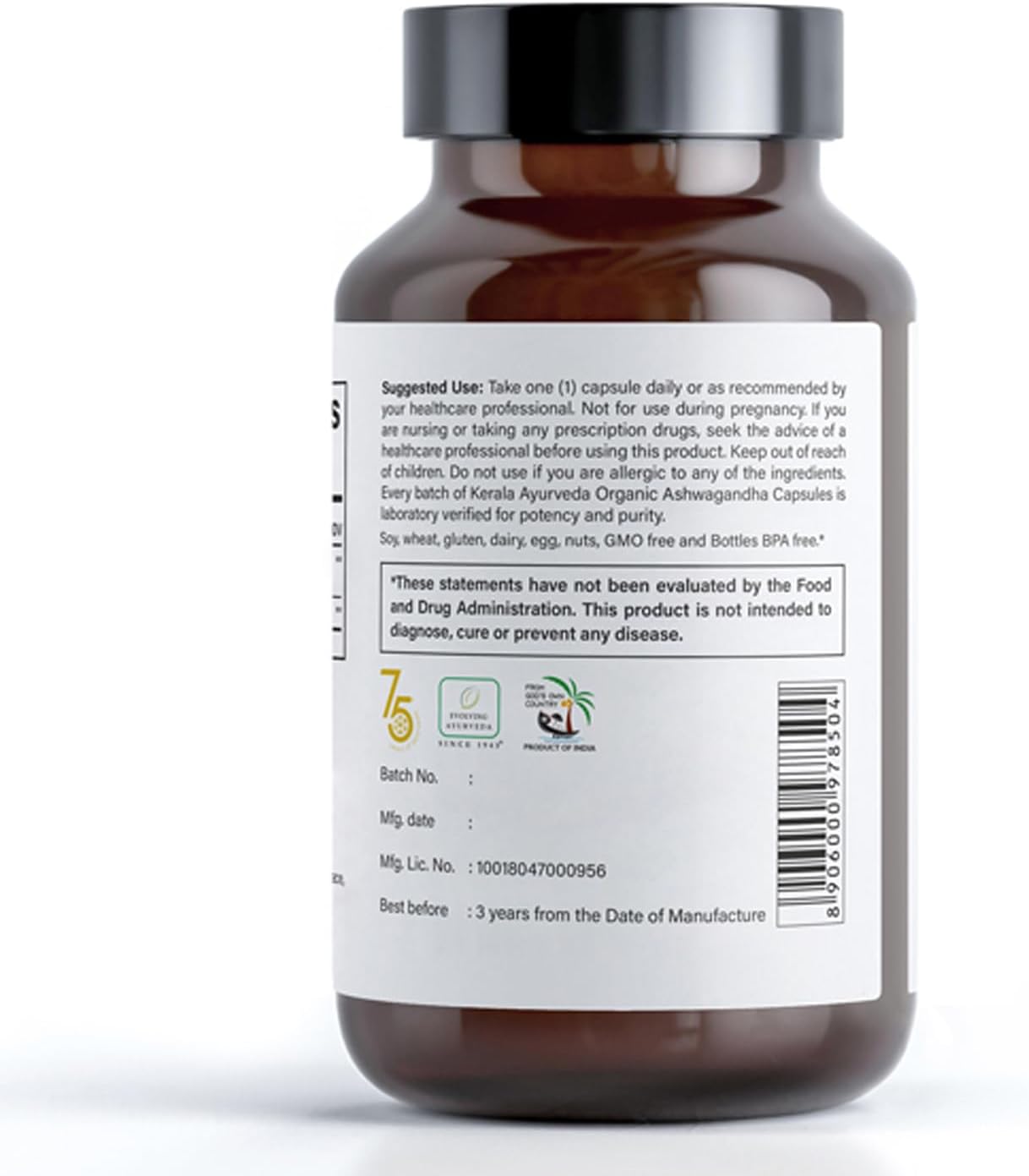 Herbal Dietary Supplement for Immune Support, Stress Relief, and Sleep | Ayurvedic Ashwagandha Capsules | 60 Count Bottle