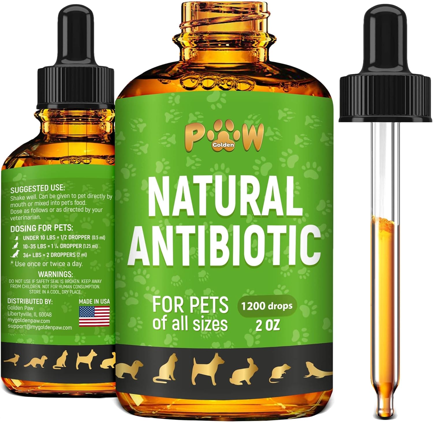 Herbal Dog and Cat Antibiotics in Drops for Allergies, Infections, and UTIs | Skin, Coat, Digestion Care | Pet Vitamins and Supplements | 2 oz Bottle