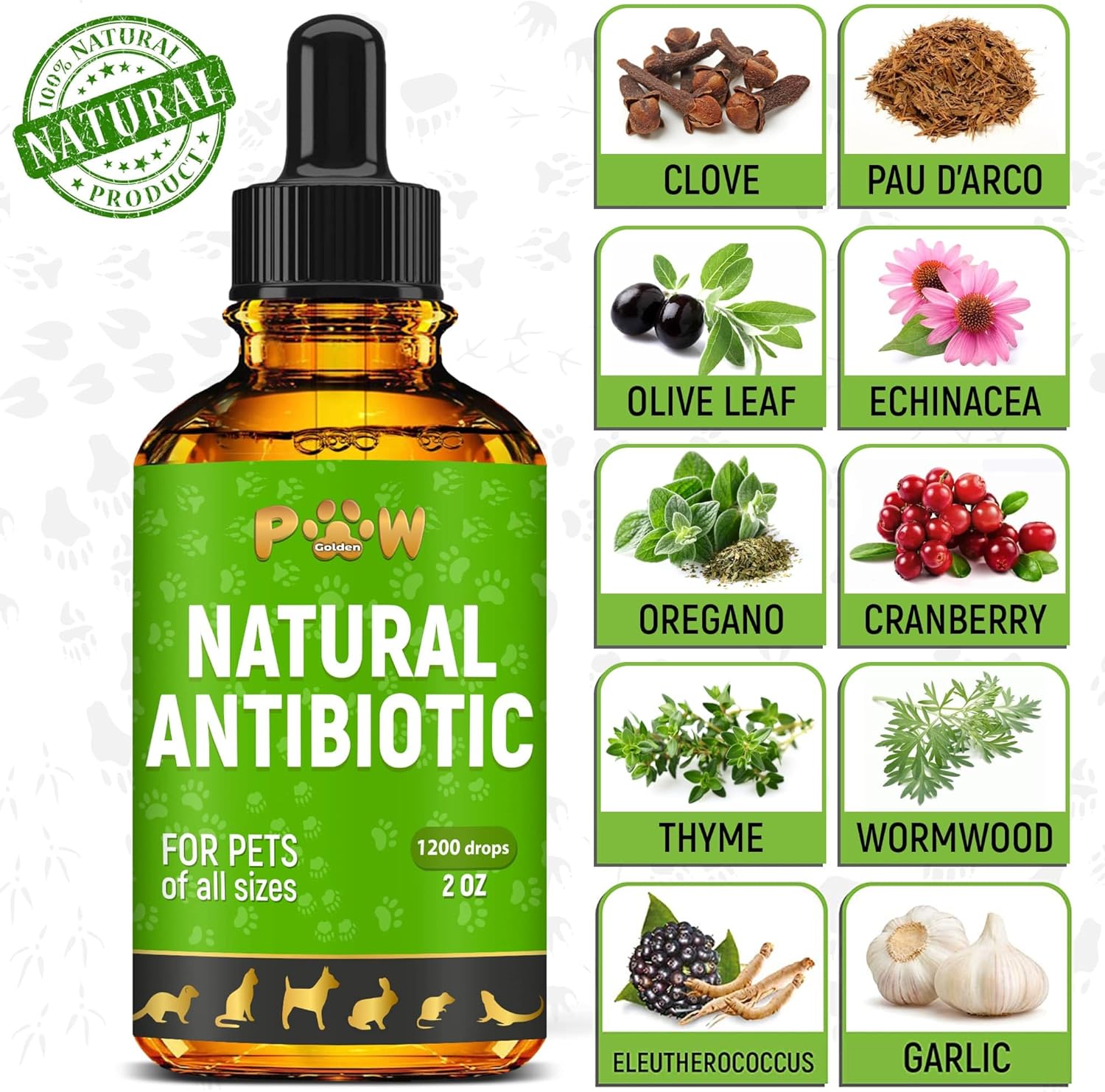 Herbal Dog and Cat Antibiotics in Drops for Allergies, Infections, and UTIs | Skin, Coat, Digestion Care | Pet Vitamins and Supplements | 2 oz Bottle