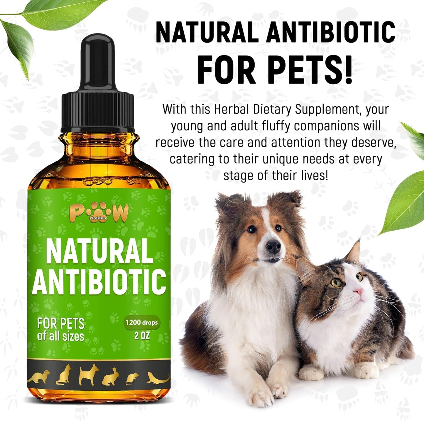 Herbal Dog and Cat Antibiotics in Drops for Allergies, Infections, and UTIs | Skin, Coat, Digestion Care | Pet Vitamins and Supplements | 2 oz Bottle