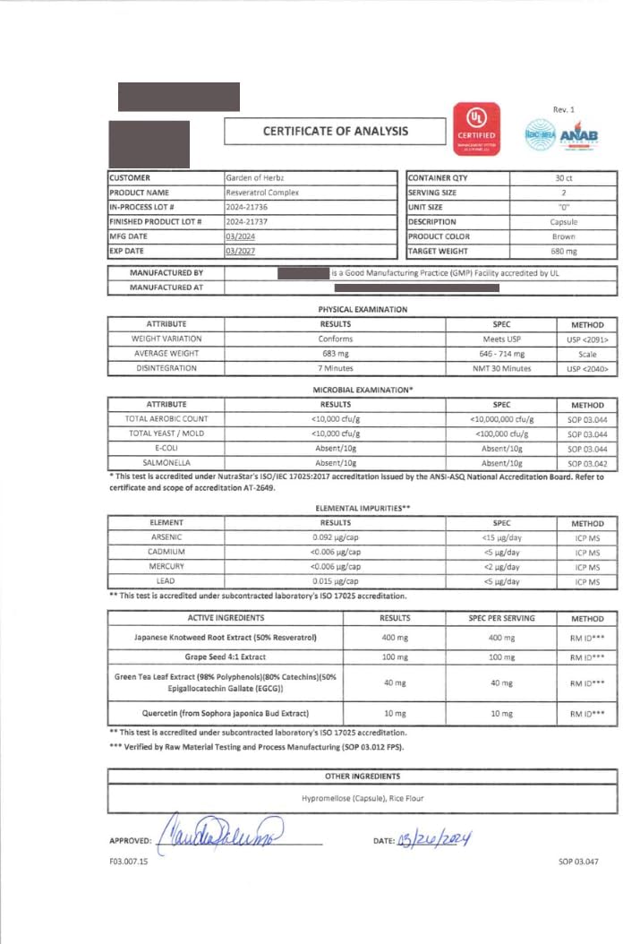 Herbal Garden of Herbz Quercetin & Resveratrol Supplement with Grape Seed - 425mg Antioxidant & Wellness Support - Polyphenols & Nutrients for General Health, 30 Count