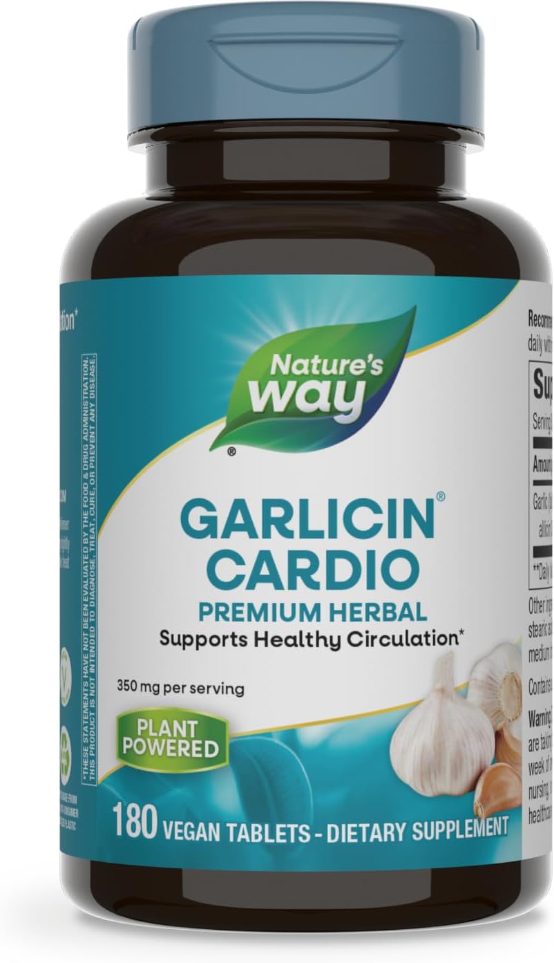 Herbal Garlicin Cardio Tablets for Healthy Circulation - Vegan, No Garlic Taste, 180 Tablets