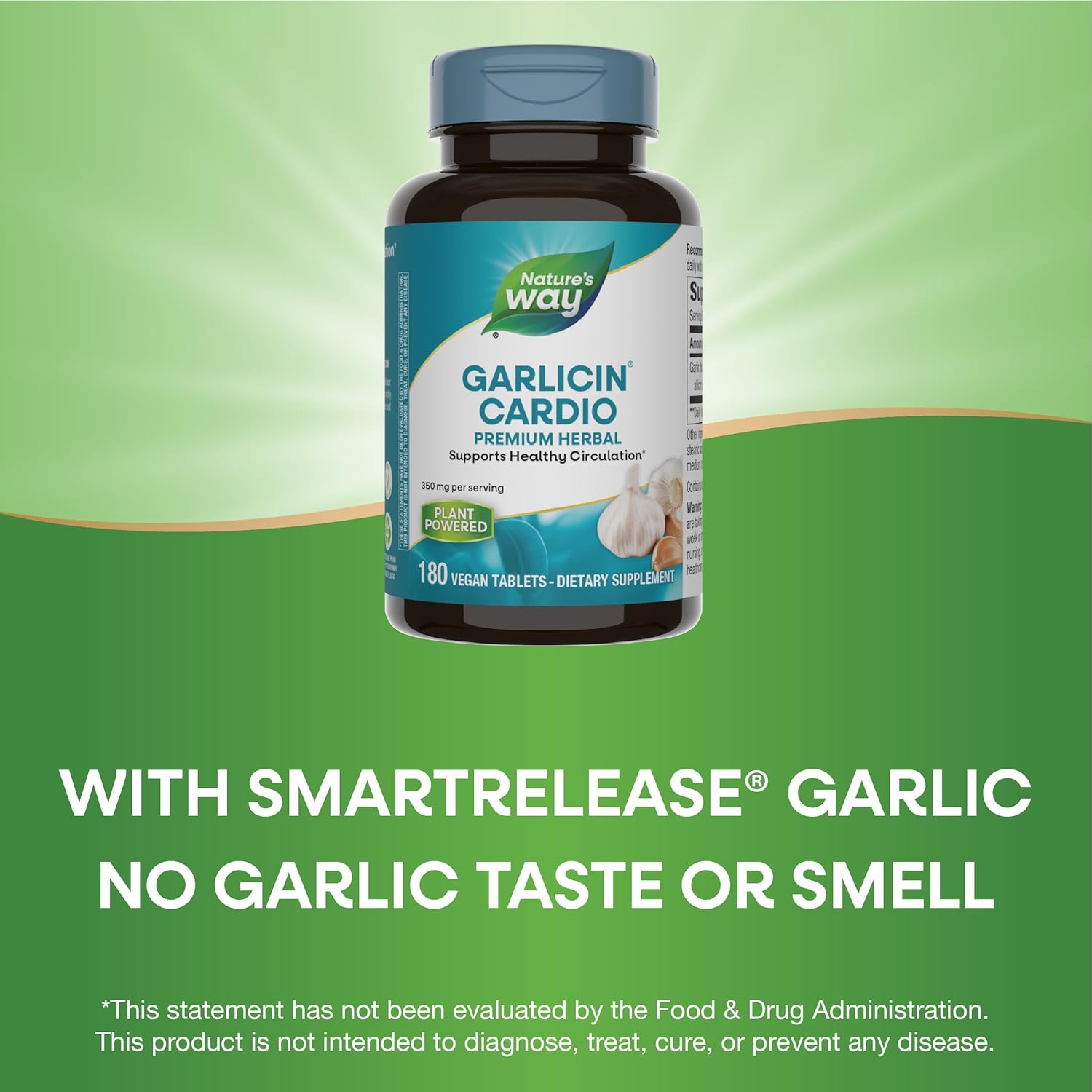 Herbal Garlicin Cardio Tablets for Healthy Circulation - Vegan, No Garlic Taste, 180 Tablets