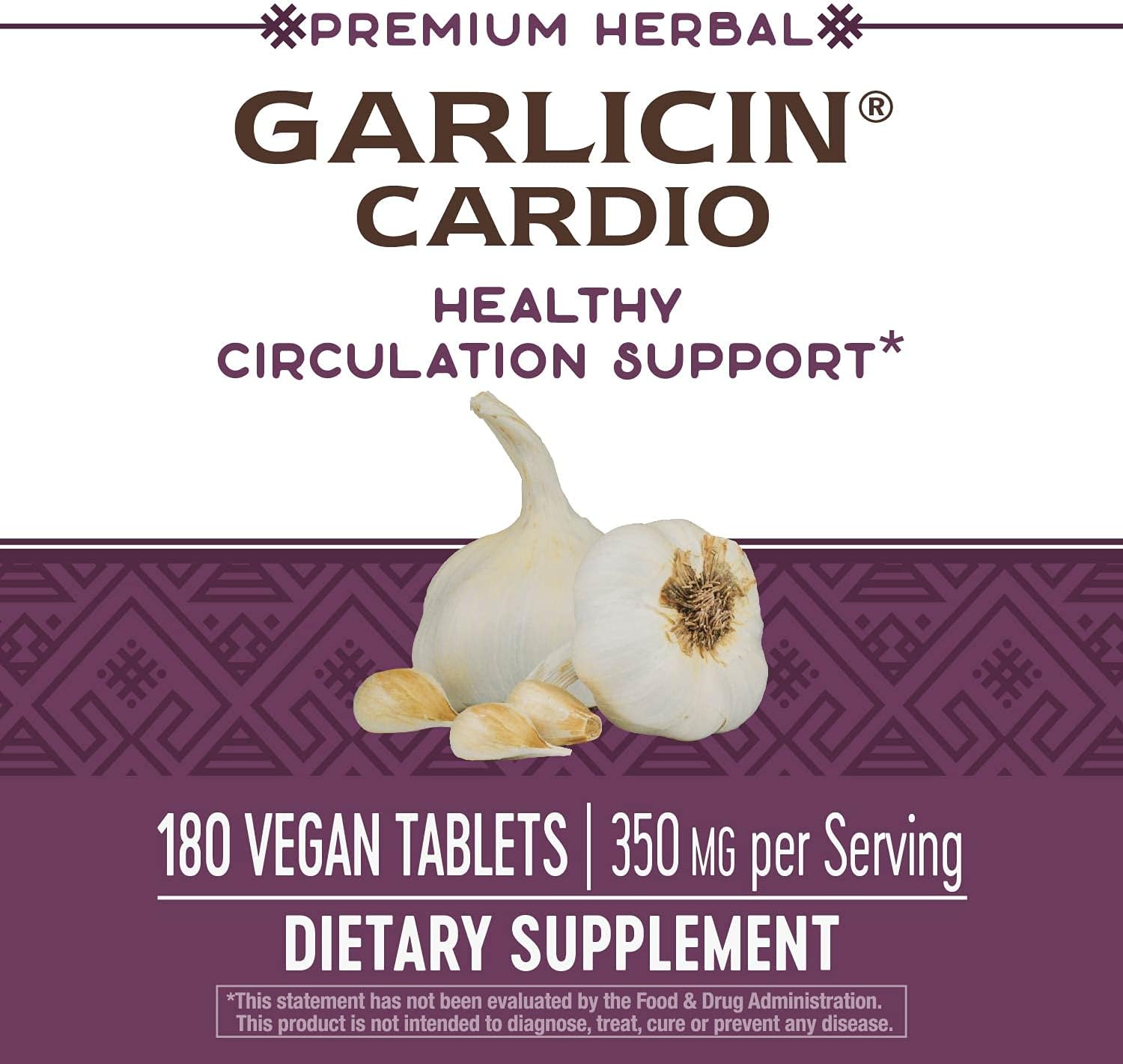 Herbal Garlicin Cardio Tablets for Healthy Circulation - Vegan, No Garlic Taste, 180 Tablets