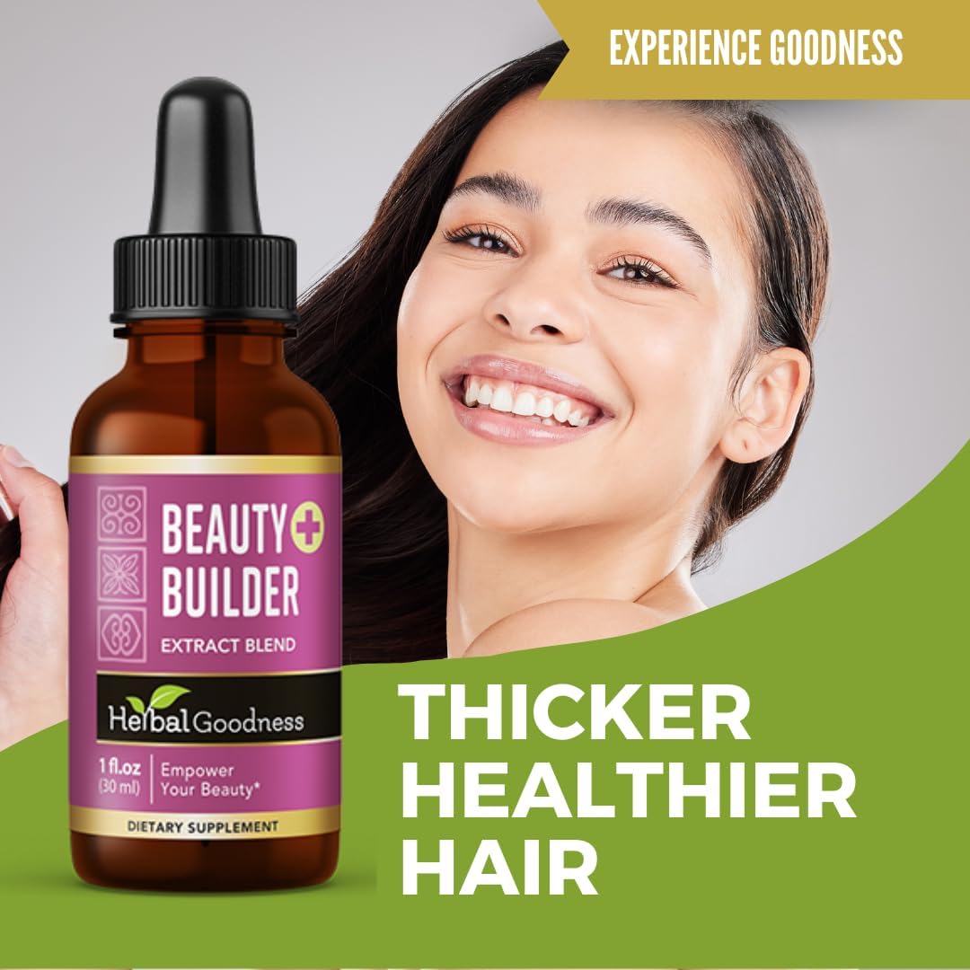 Herbal Goodness Beauty Builder - Collagen, Biotin, and Hyaluronic Acid for Women - Hair Growth, Skin Hydration, Nail Support - Anti-Aging Beauty Booster - 1oz with Marigold & Guava Leaf