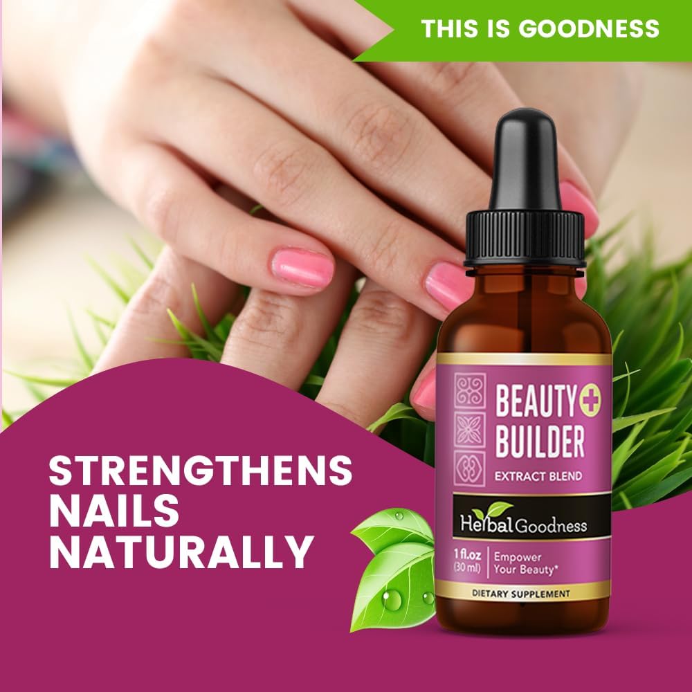 Herbal Goodness Beauty Builder - Collagen, Biotin, and Hyaluronic Acid for Women - Hair Growth, Skin Hydration, Nail Support - Anti-Aging Beauty Booster - 1oz with Marigold & Guava Leaf