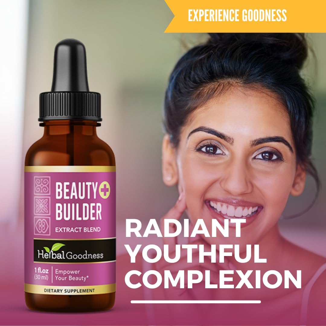 Herbal Goodness Beauty Builder - Collagen, Biotin, and Hyaluronic Acid for Women - Hair Growth, Skin Hydration, Nail Support - Anti-Aging Beauty Booster - 1oz with Marigold & Guava Leaf