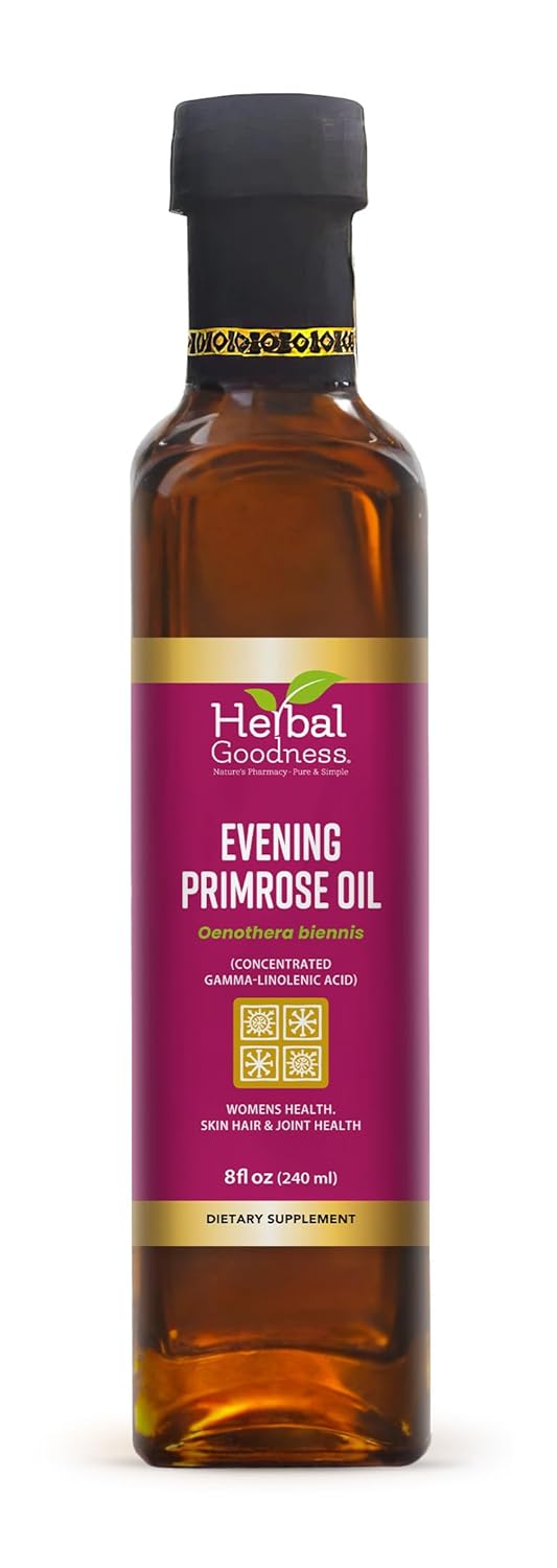 Herbal Goodness Evening Primrose Oil 8oz - Cold-Pressed, High GLA Supplement for Hormone Balance, Skin, Hair, Joint, & Heart Health - Pure, Non-GMO Oil