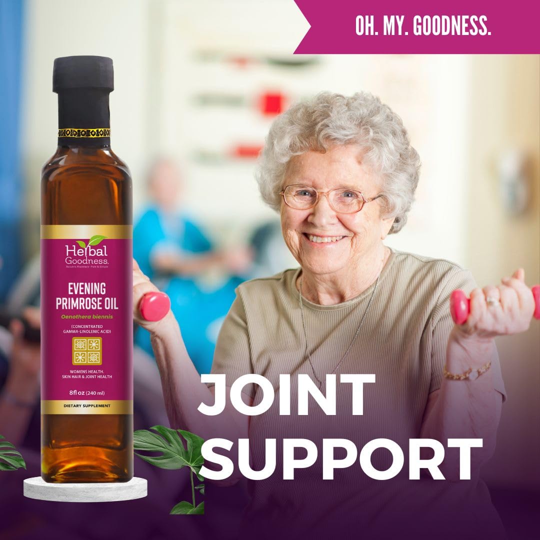 Herbal Goodness Evening Primrose Oil 8oz - Cold-Pressed, High GLA Supplement for Hormone Balance, Skin, Hair, Joint, & Heart Health - Pure, Non-GMO Oil