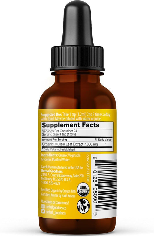 Herbal Goodness Mullein Leaf Extract Drops - Respiratory & Digestive Health Support with Antioxidants - 1oz Tincture