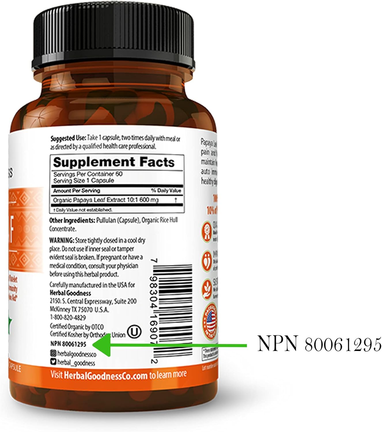 Herbal Goodness Papaya Leaf Extract Digestive Enzymes - 10X Strength 60/600mg Veg Capsules for Blood Platelet, Bone Marrow & Spleen Support - Immune Gut & Digestive Health Supplement - USA Made