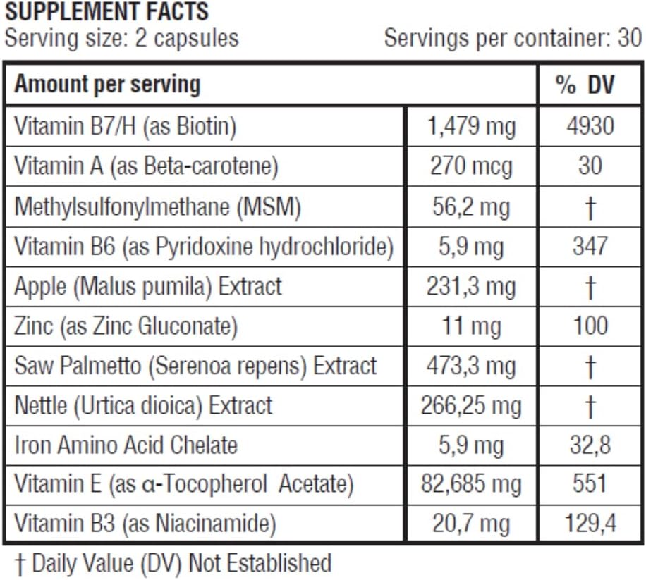 Herbal Hair, Skin, and Nails Supplement with Vitamins and Biotin - 60 Capsules