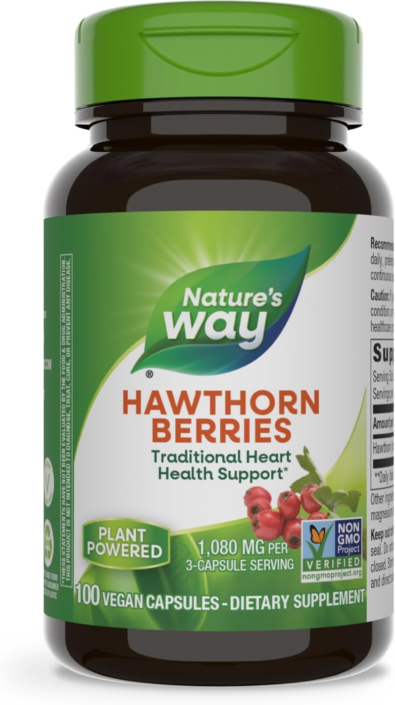 Herbal Hawthorn Berries Vegan Capsules for Heart Health Support - 100 Count