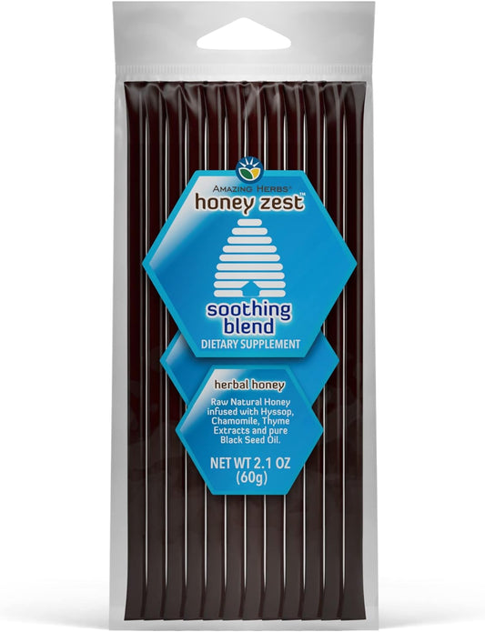 Herbal Honey Infused with Hyssop, Chamomile, Thyme Extracts & Black Seed Oil - Immune Boosting Honey Straws - 12 Count