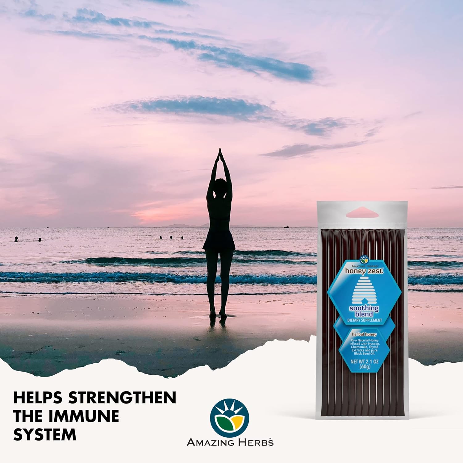 Herbal Honey Infused with Hyssop, Chamomile, Thyme Extracts & Black Seed Oil - Immune Boosting Honey Straws - 12 Count