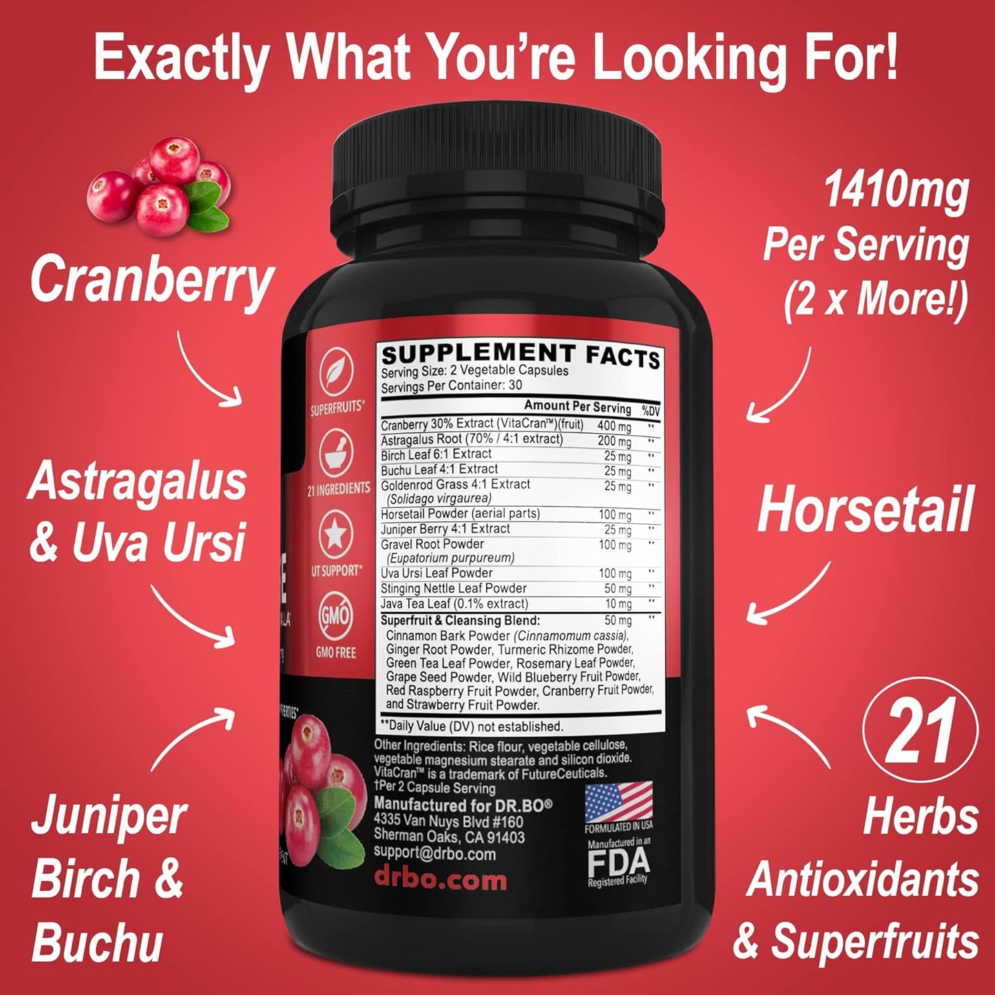 Herbal Kidney Liver Cleanse Detox Support Supplement for Urinary Tract Health - Cranberry Capsules & Milk Thistle Dandelion Formula