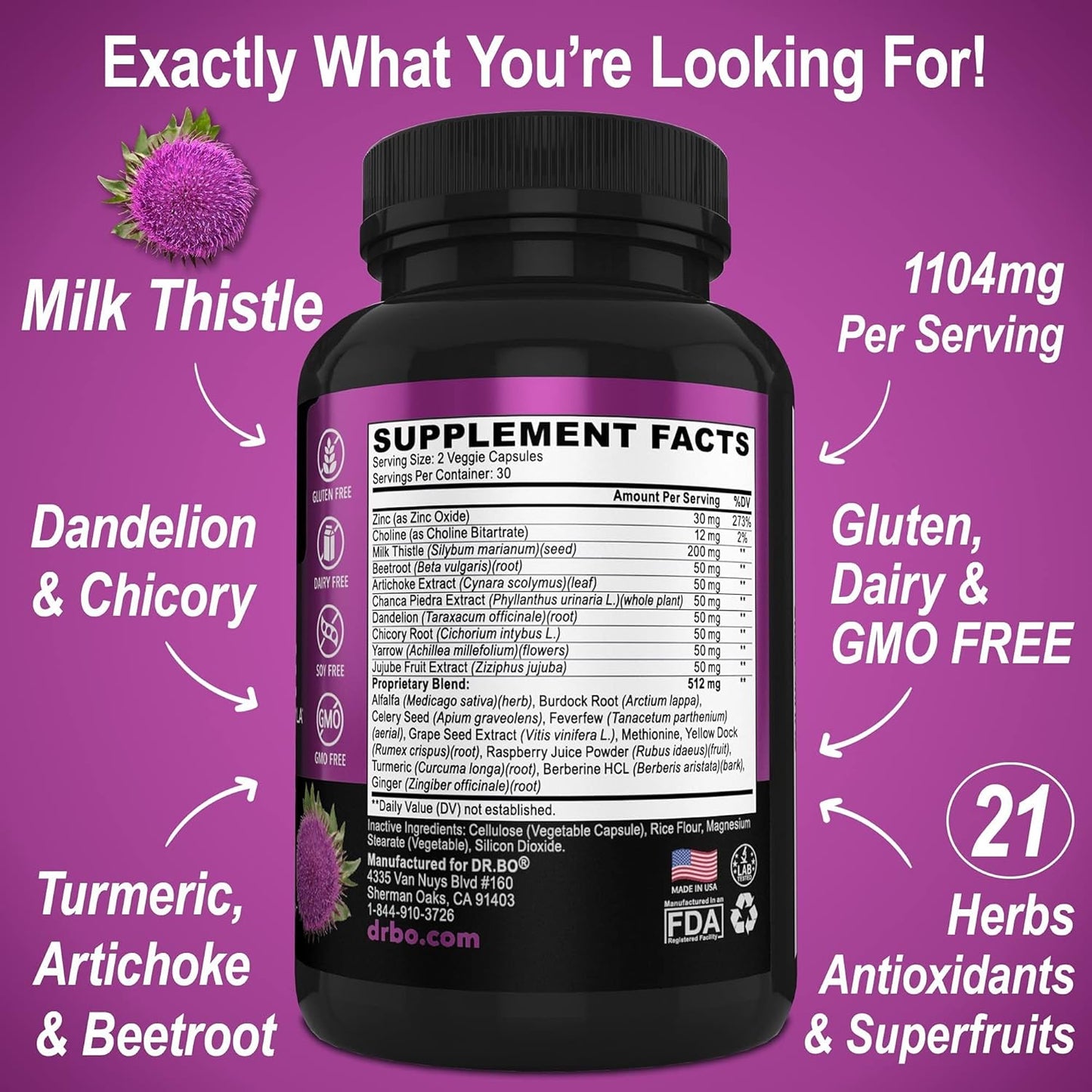 Herbal Kidney Liver Cleanse Detox Support Supplement for Urinary Tract Health - Cranberry Capsules & Milk Thistle Dandelion Formula