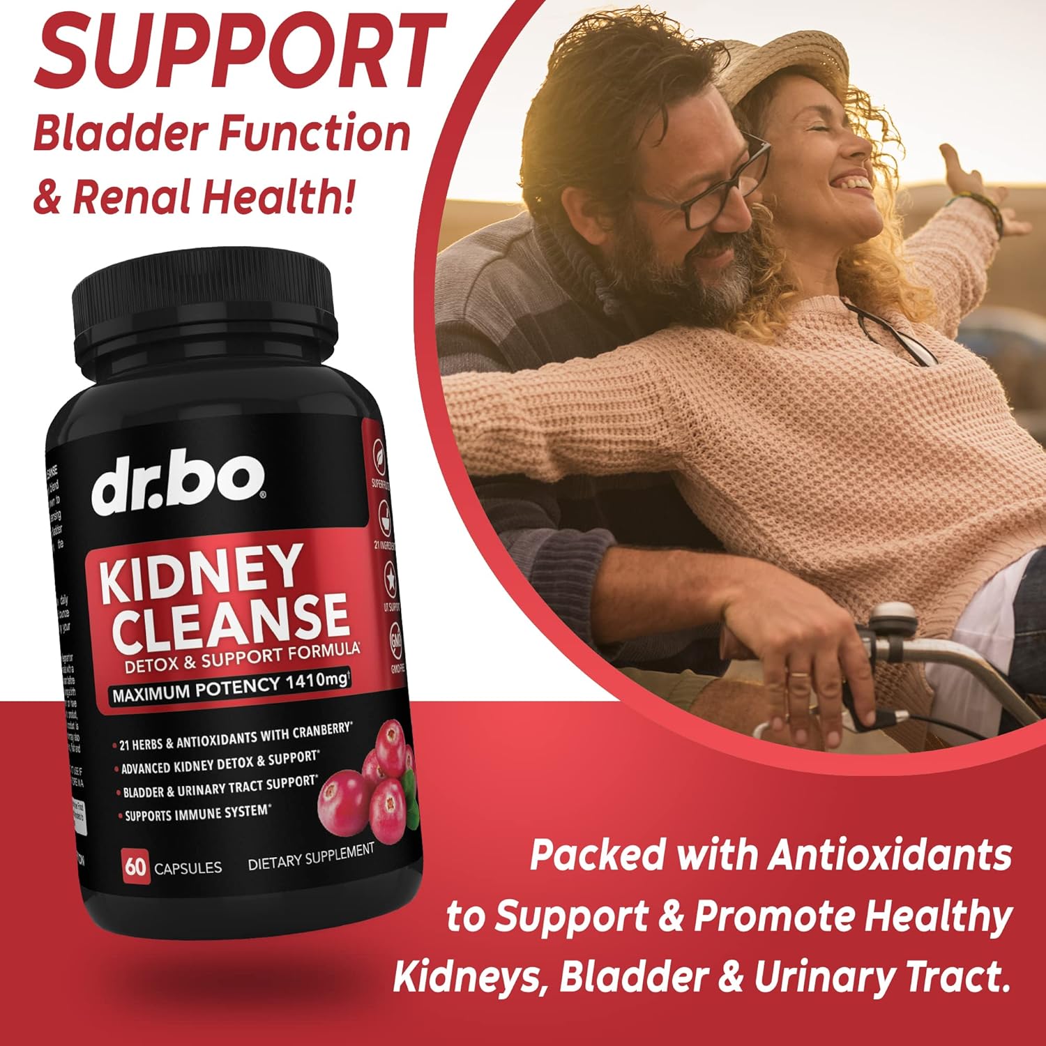 Herbal Kidney Liver Cleanse Detox Support Supplement for Urinary Tract Health - Cranberry Capsules & Milk Thistle Dandelion Formula