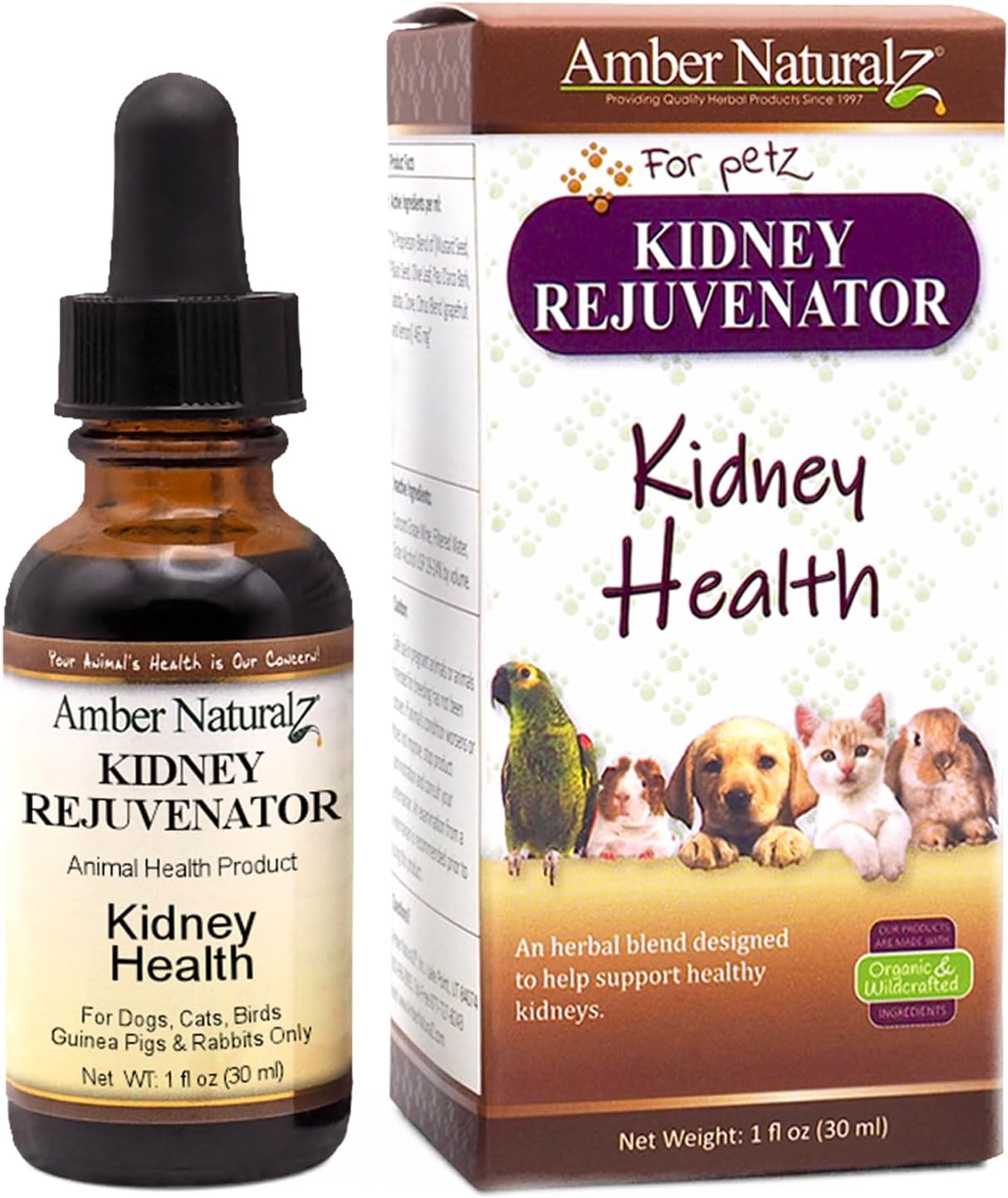 Herbal Kidney Support Supplement for Pets | Natural Kidney Rejuvenator Blend | 1oz Glass Bottle | Made in USA