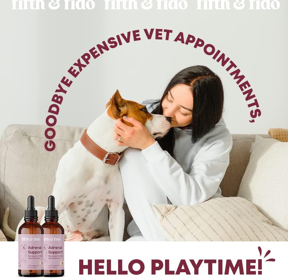 Herbal Liquid Drops for Dogs - Adrenal Support Supplement with 5 Active Ingredients - Promotes Healthy Adrenal Function - 4 fl oz