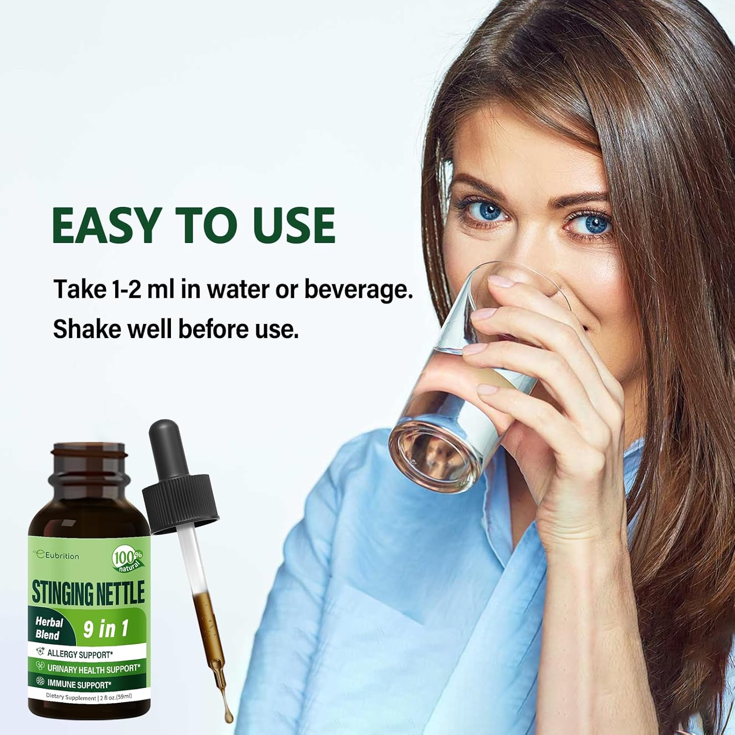 Herbal Liquid Drops with Stinging Nettle, Quercetin, and Turmeric for Allergy, Urinary Health, and Immunity - 2oz