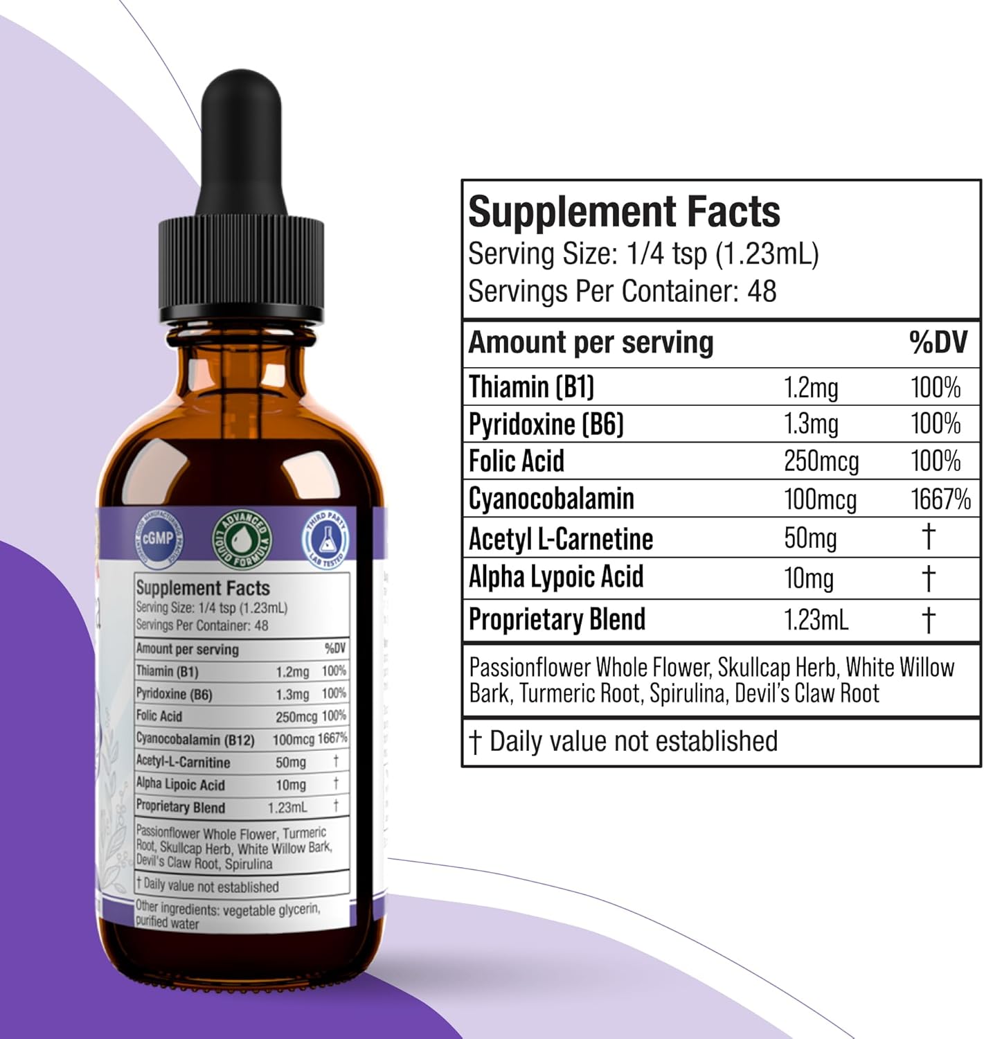 Herbal Liquid Nerve Health Supplement with Turmeric, White Willow Bark, B-Vitamins, and More - Fast-Absorbing Formula by Rejuvica Health