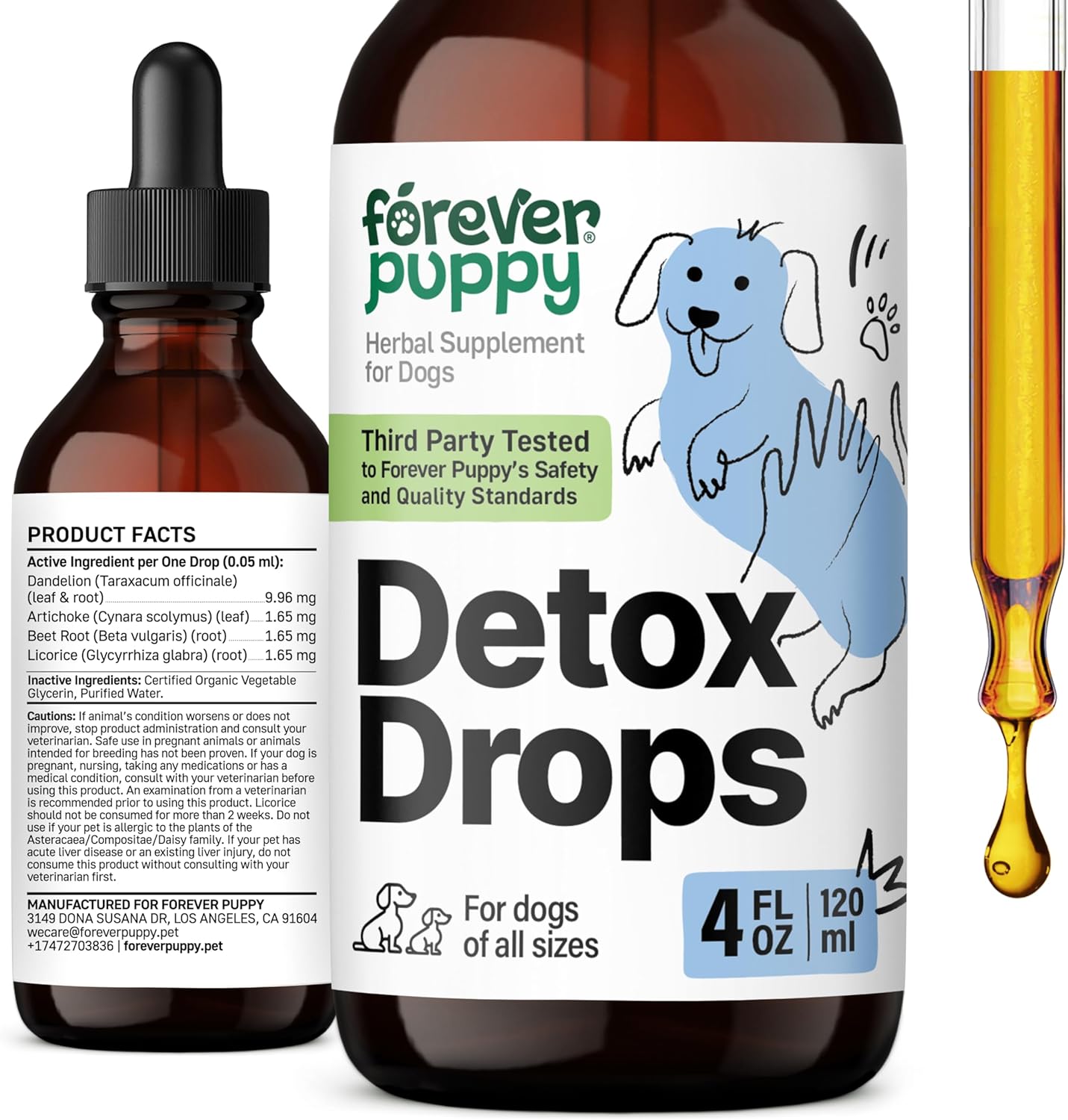 Herbal Liver and Kidney Support Drops for Dogs - Detox & Antioxidant Supplement - Dandelion Leaf & Root Extract - All Breeds & Sizes - 4 oz