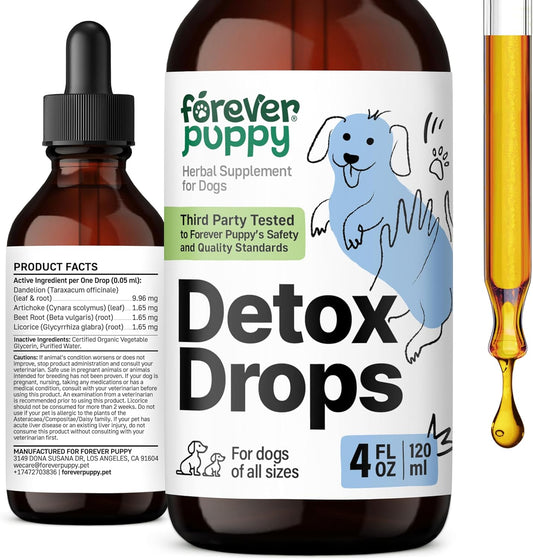 Herbal Liver and Kidney Support Drops for Dogs - Detox & Antioxidant Supplement - Dandelion Leaf & Root Extract - All Breeds & Sizes - 4 oz