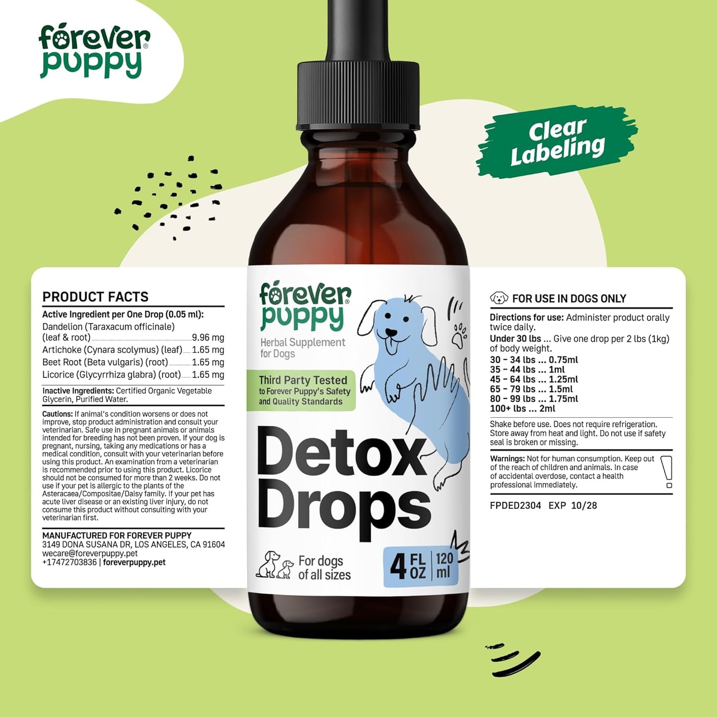 Herbal Liver and Kidney Support Drops for Dogs - Detox & Antioxidant Supplement - Dandelion Leaf & Root Extract - All Breeds & Sizes - 4 oz