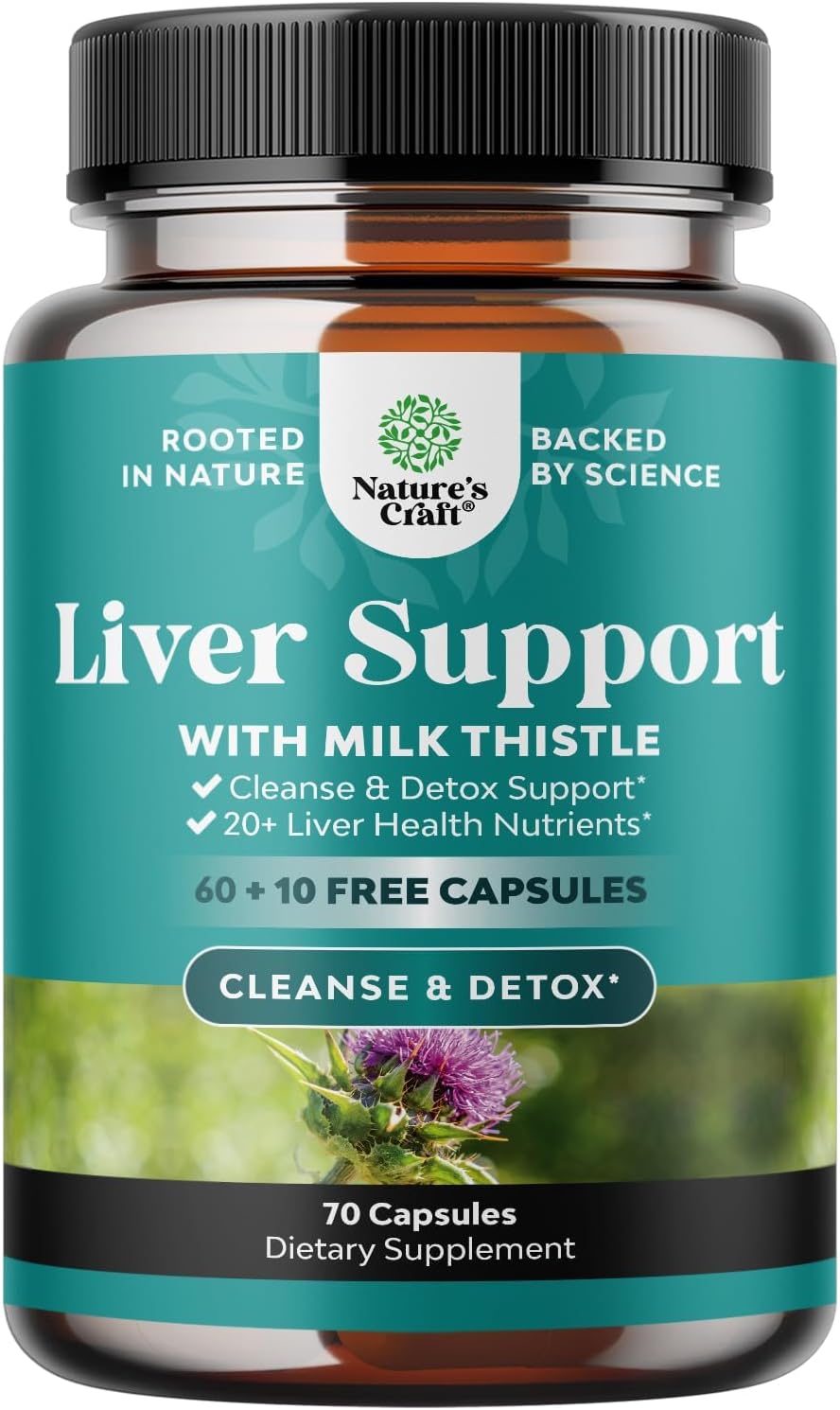 Herbal Liver Support Capsules with Milk Thistle, Dandelion Root, Choline, Beetroot & Artichoke Extract - Liver Cleanse Detox & Repair Supplement