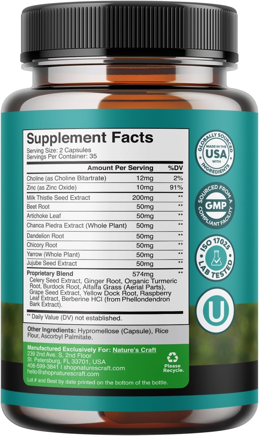 Herbal Liver Support Capsules with Milk Thistle, Dandelion Root, Choline, Beetroot & Artichoke Extract - Liver Cleanse Detox & Repair Supplement