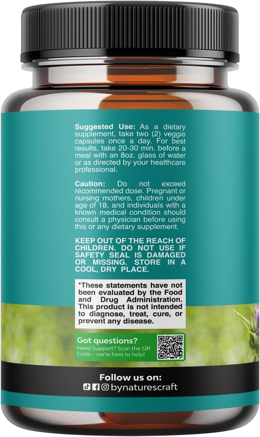 Herbal Liver Support Milk Thistle Supplement with Dandelion Root & Artichoke Extract - Liver Cleanse Detox & Repair Capsules