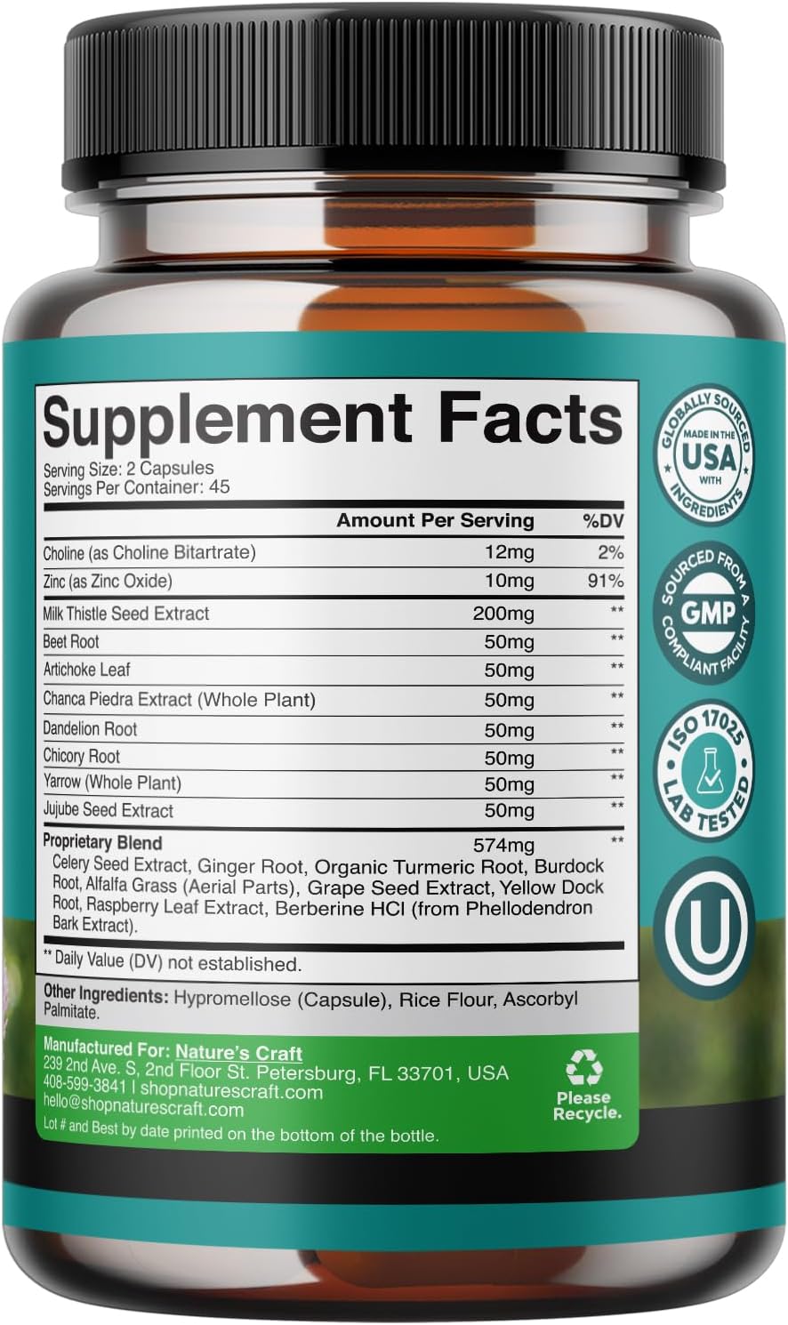 Herbal Liver Support Milk Thistle Supplement with Dandelion Root & Artichoke Extract - Liver Cleanse Detox & Repair Capsules