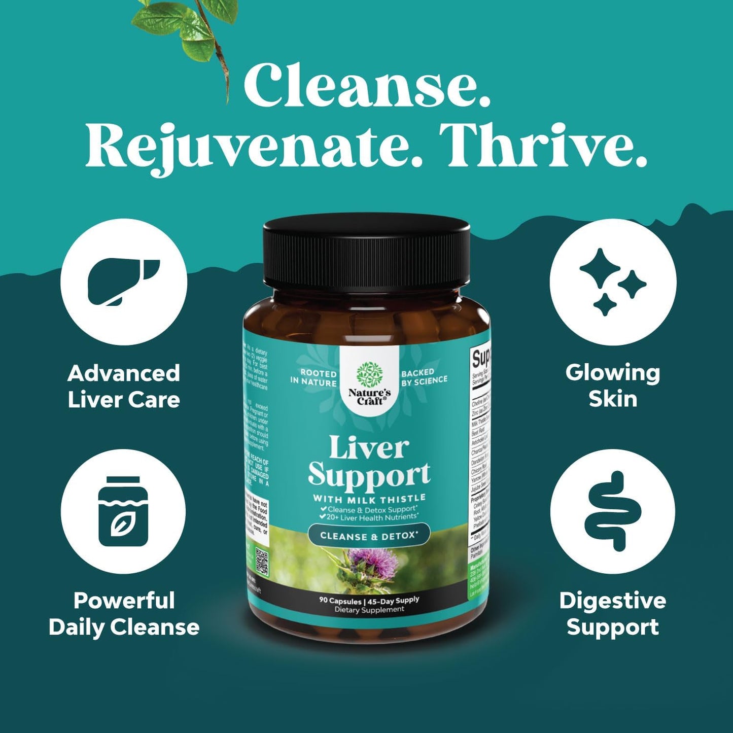 Herbal Liver Support Milk Thistle Supplement with Dandelion Root & Artichoke Extract - Liver Cleanse Detox & Repair Capsules