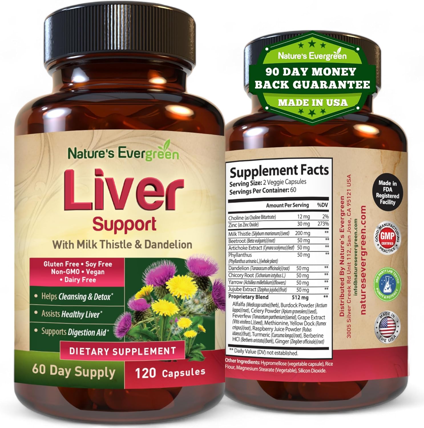 Herbal Liver Support Supplement with 20+ Nutrients for Optimal Liver Health | Liver Cleanse Detox & Repair Capsules with Milk Thistle, Turmeric, Ginger, Dandelion, Zinc, Artichoke & more (120 count)