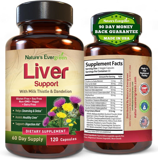 Herbal Liver Support Supplement with 20+ Nutrients for Optimal Liver Health | Liver Cleanse Detox & Repair Capsules with Milk Thistle, Turmeric, Ginger, Dandelion, Zinc, Artichoke & more (120 count)