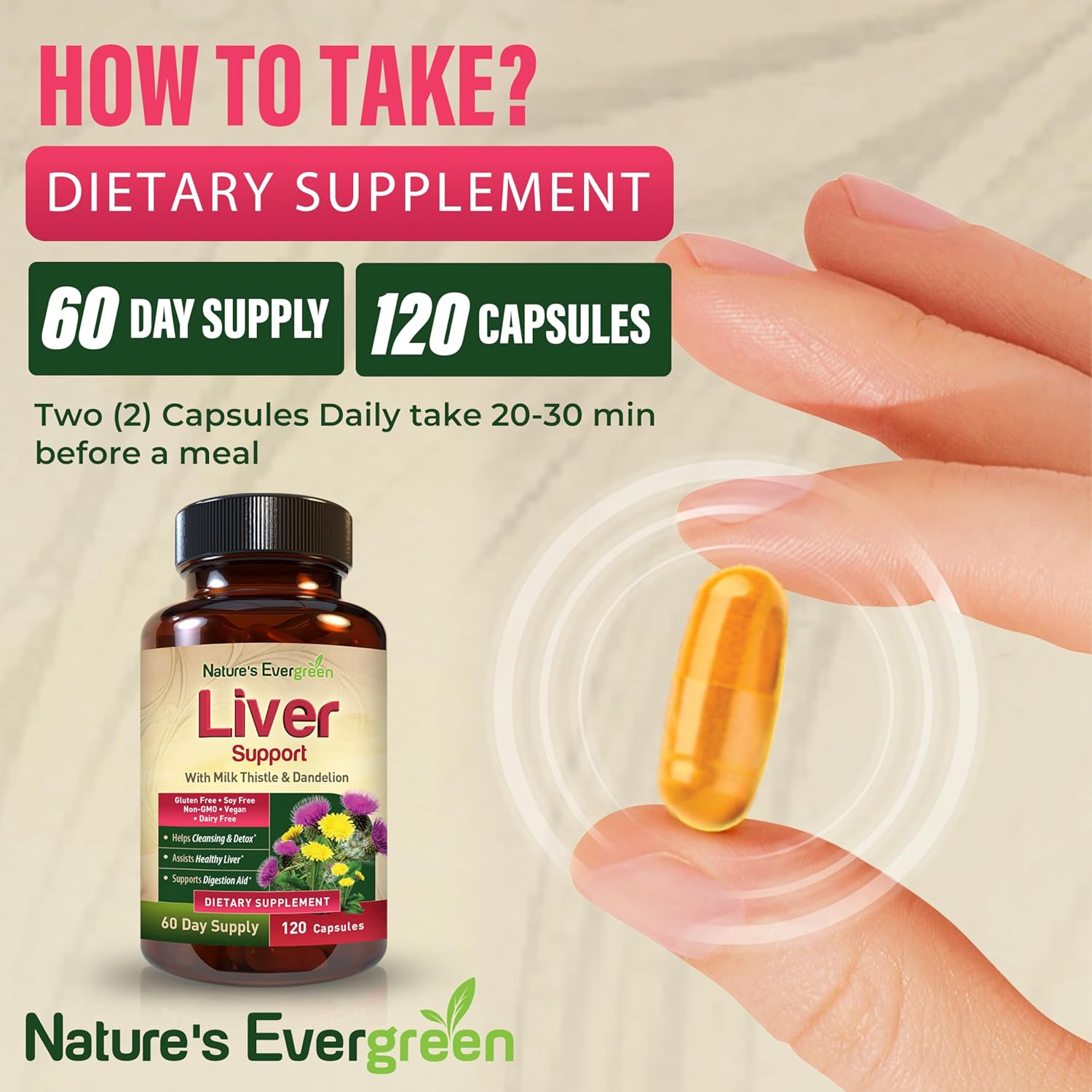 Herbal Liver Support Supplement with 20+ Nutrients for Optimal Liver Health | Liver Cleanse Detox & Repair Capsules with Milk Thistle, Turmeric, Ginger, Dandelion, Zinc, Artichoke & more (120 count)