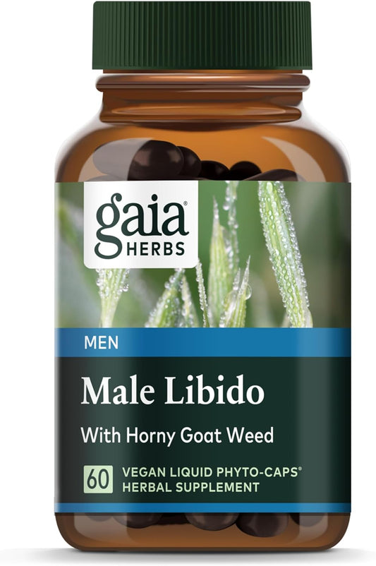 Herbal Male Libido Supplement with Saw Palmetto, Horny Goat Weed, Maca & Oats - Supports Stamina, Vitality & Hormone Balance - 60 Vegan Liquid Phyto-Capsules