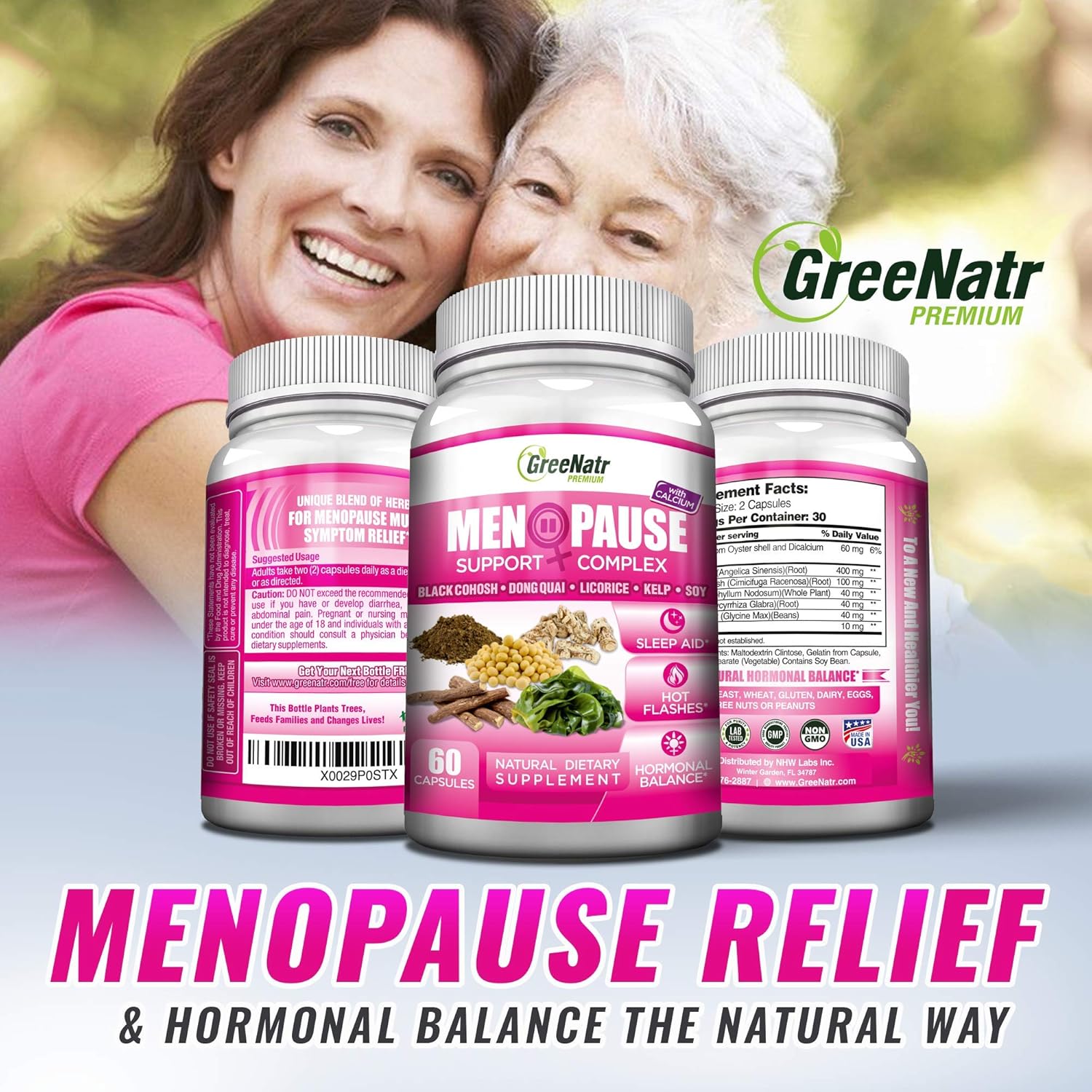 Herbal Menopause Support and Energy & Brain Focus Booster with Ginseng & Ginkgo Biloba by GreeNatr