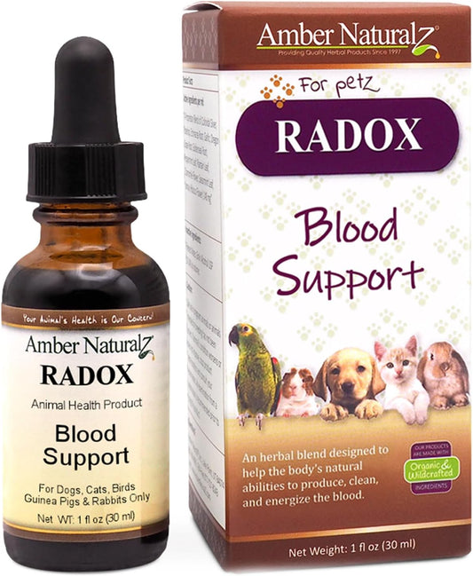Herbal Pet Supplement for Circulation and Iron - AMBER NATURALZ Radox Blood Support Blend for Dogs, Cats, Birds, Guinea Pigs, and Rabbits - 1oz Bottle - USA Made