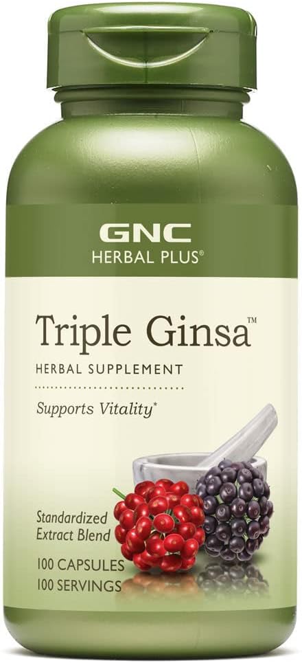 Herbal Plus Triple Ginsa by GNC - 100 Capsules for Vitality Support