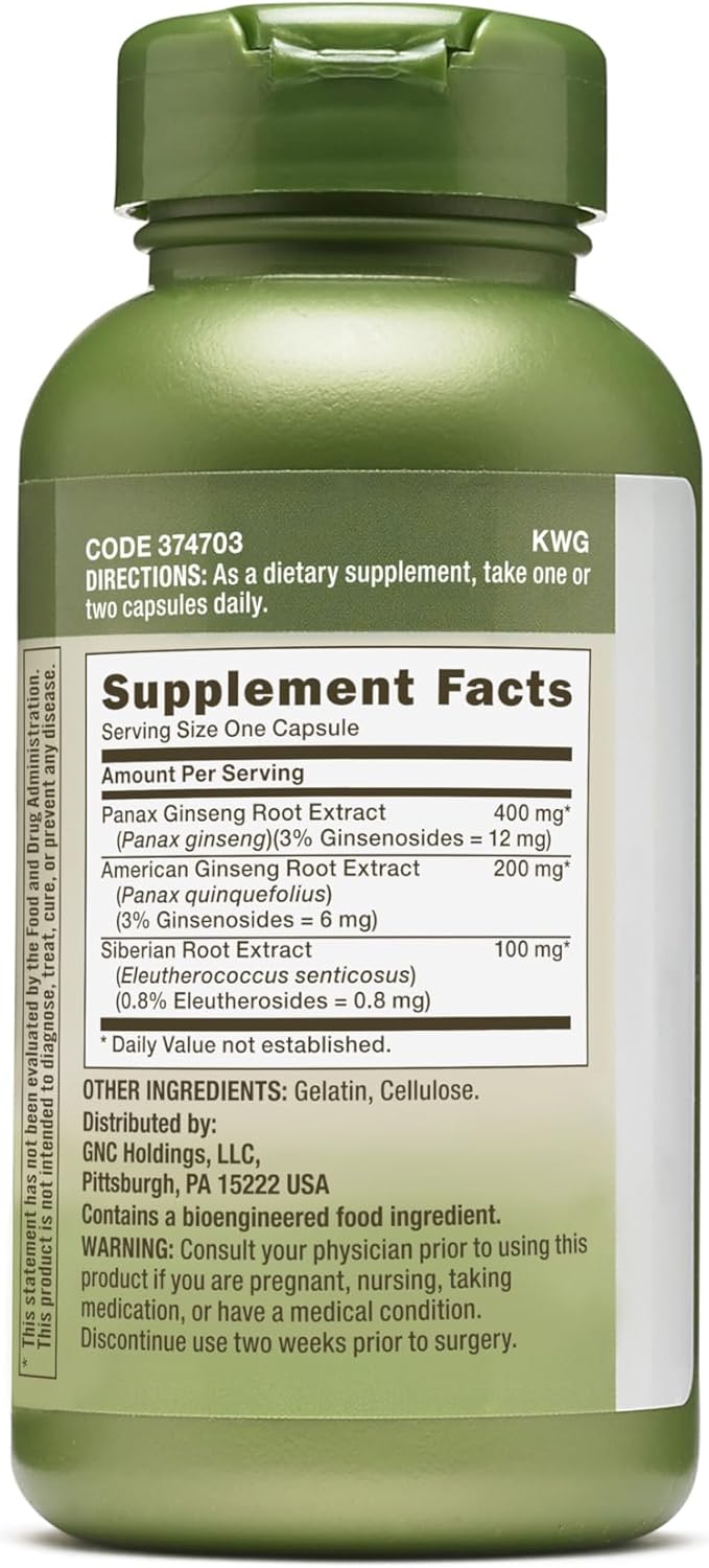 Herbal Plus Triple Ginsa by GNC - 100 Capsules for Vitality Support