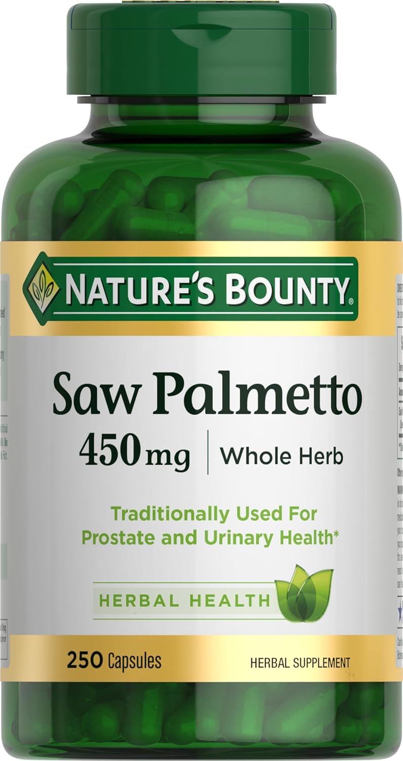 Herbal Saw Palmetto Supplement for Prostate and Urinary Health - 450mg, 250 Capsules