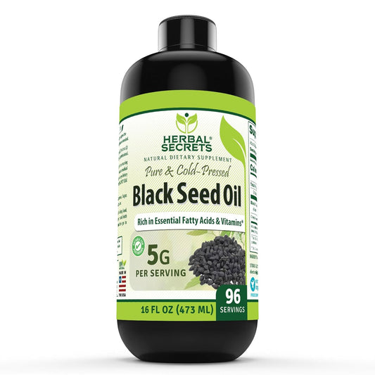 Herbal Secrets Black Seed Oil Supplement - 16 Oz Bottle - 5 G Per Serving - Non-GMO & Gluten-Free - Made in USA