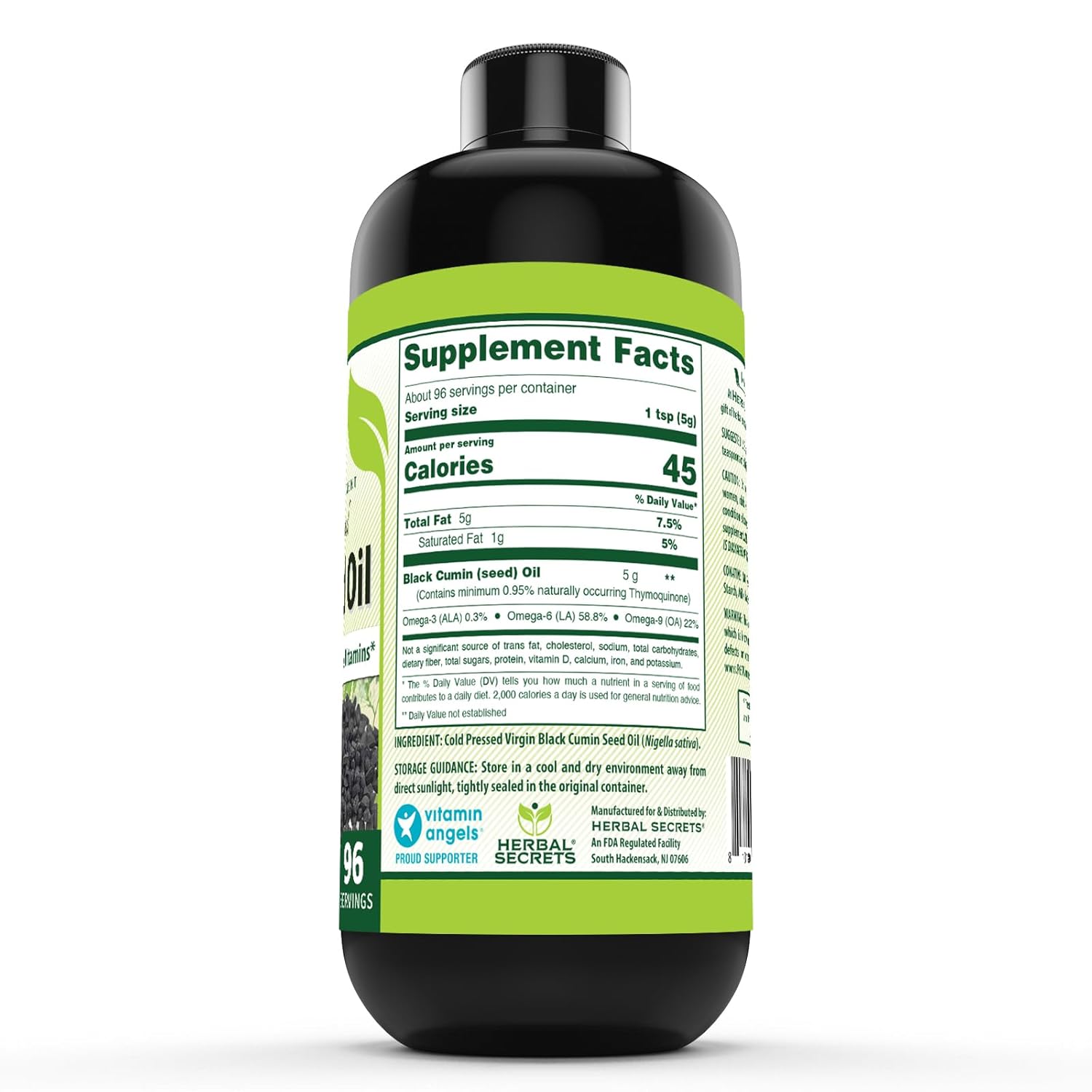 Herbal Secrets Black Seed Oil Supplement - 16 Oz Bottle - 5 G Per Serving - Non-GMO & Gluten-Free - Made in USA