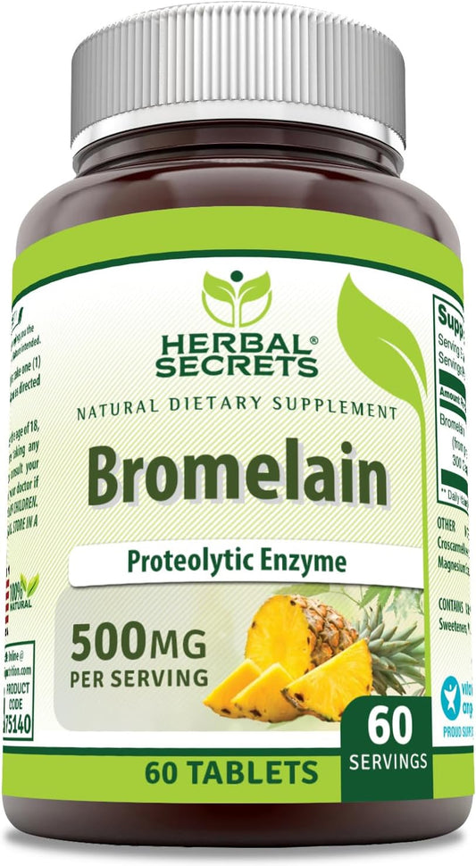 Herbal Secrets Bromelain 500mg Tablets - Non-GMO, Gluten-Free, Made in USA (60 Count)