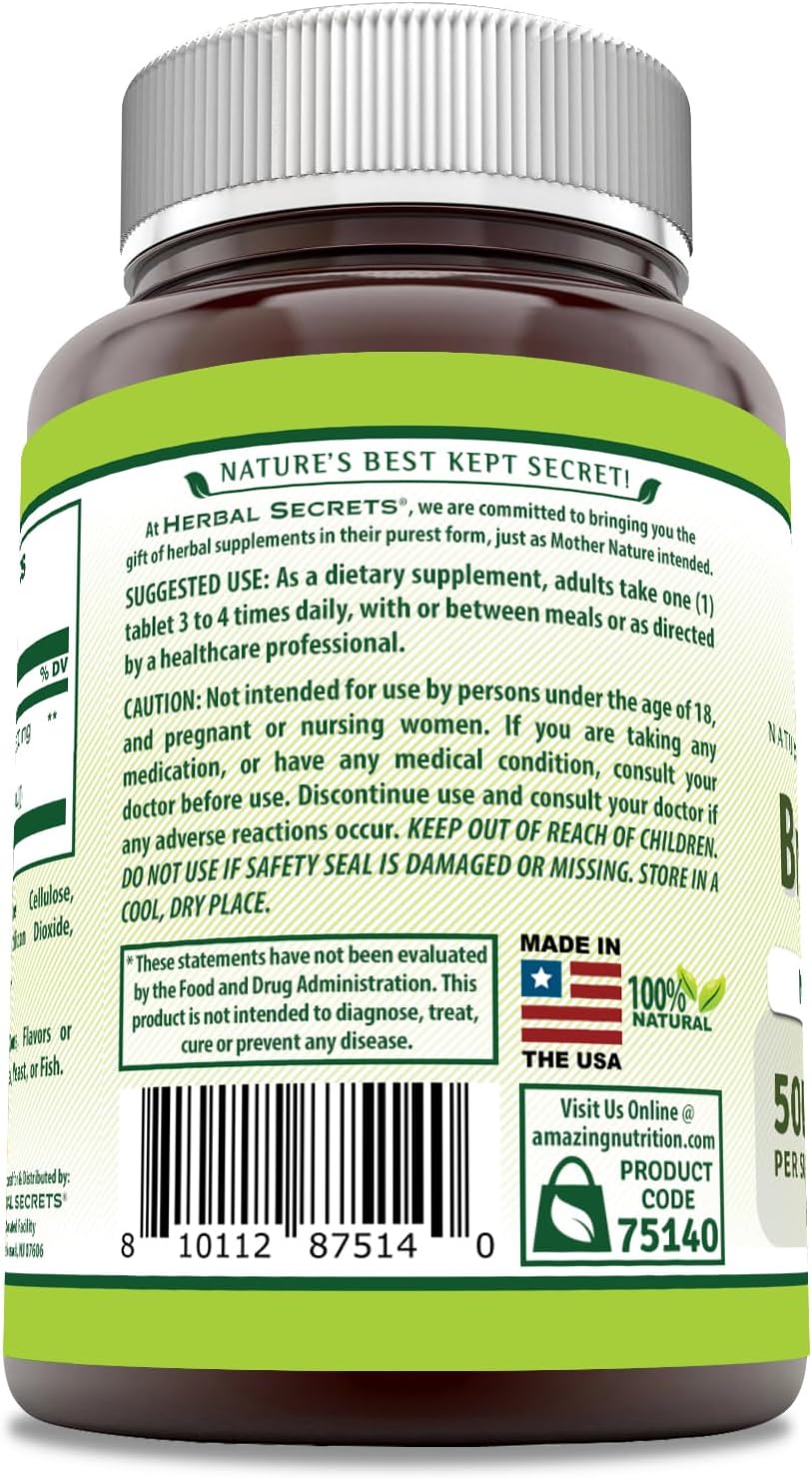 Herbal Secrets Bromelain 500mg Tablets - Non-GMO, Gluten-Free, Made in USA (60 Count)