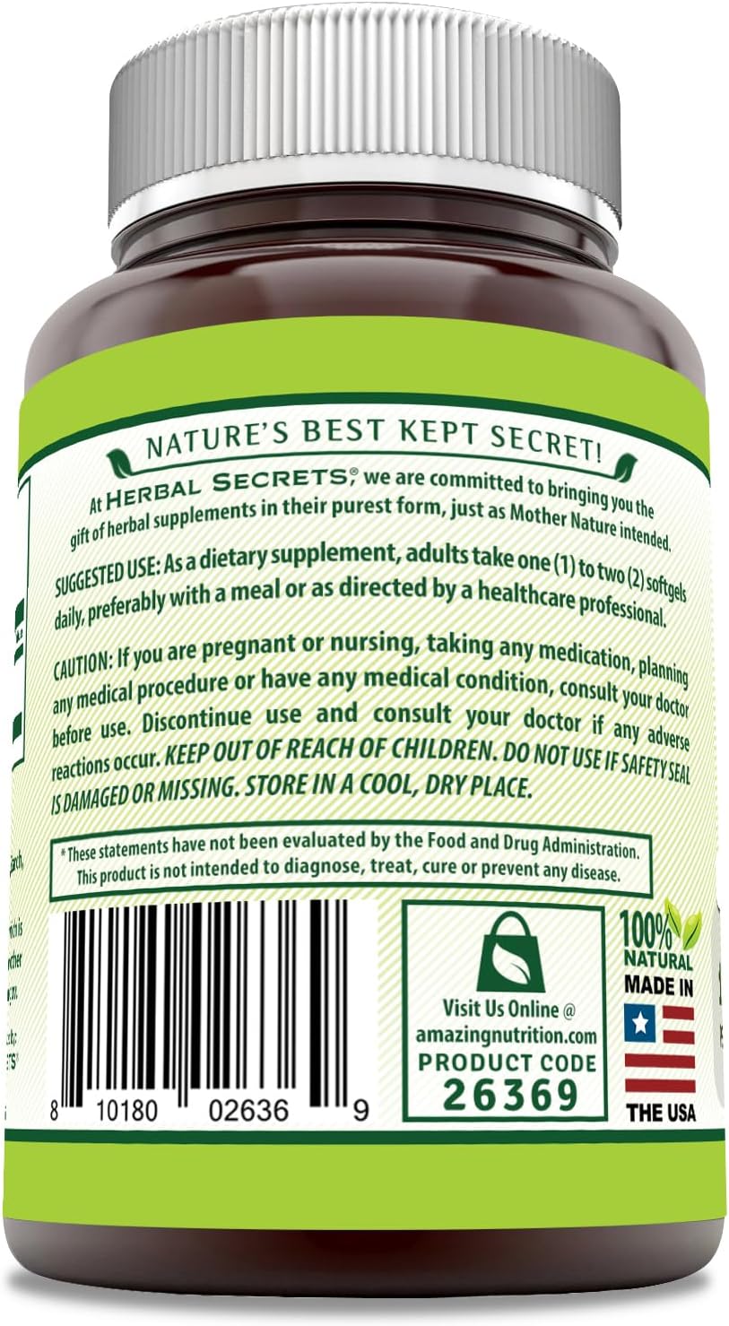 Herbal Secrets Coconut Oil Softgels 1000mg - Non-GMO, Gluten Free Supplement - 120 Count - Made in USA