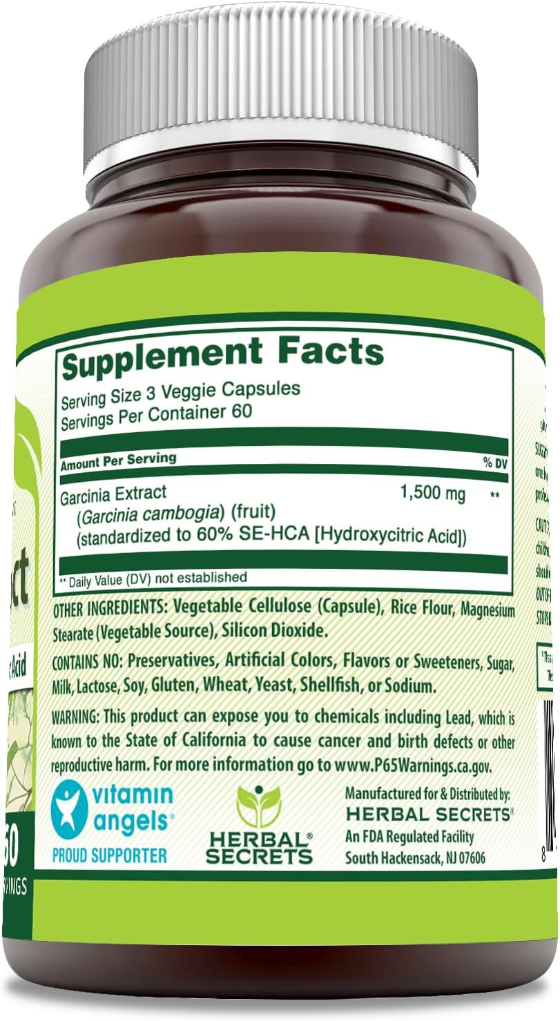Herbal Secrets Garcinia Extract 1500mg Supplement - 180 Veggie Capsules - Non-GMO & Gluten-Free - USA Made