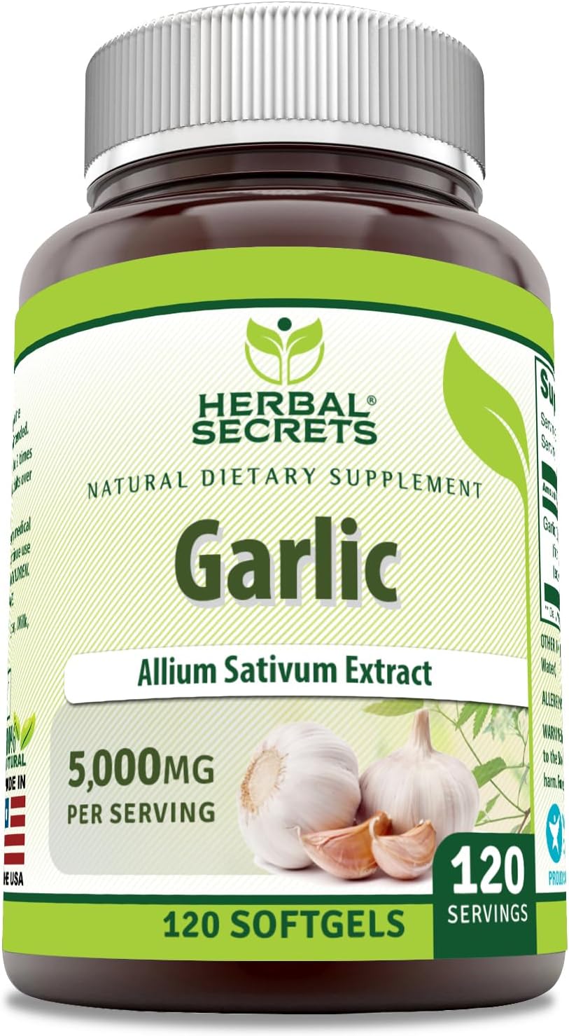 Herbal Secrets Garlic Supplement - 5000mg Per Serving - 120 Softgels - Non-GMO - Gluten Free - USA Made